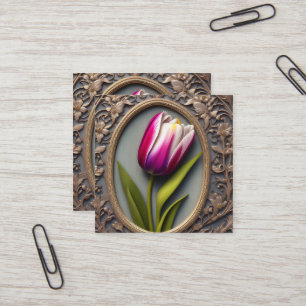 Pink Tulip Art Nouveau Design, Square Business Card