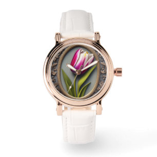 Pink Tulip Art Nouveau Design,  Watch