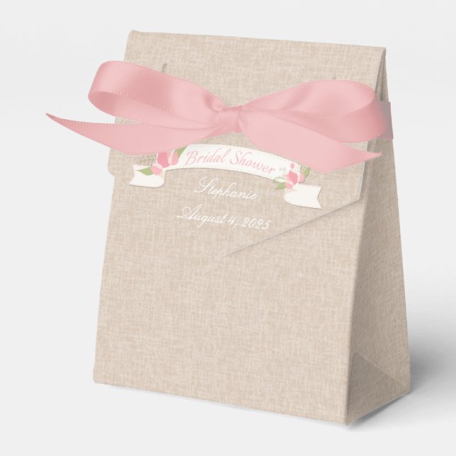 Pink Tulip Banner, Bridal Shower Favor Box (Front Side)
