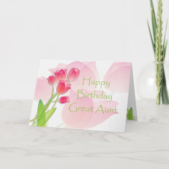 Pink Tulip Birthday Card for Great Aunt (Front)