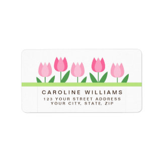 Pink tulip border return address labels