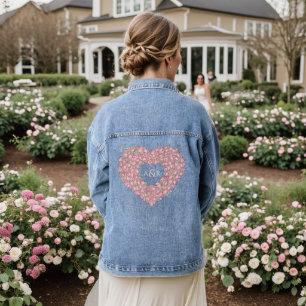Pink tulip bouquet ink art heart wedding denim jacket