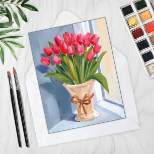 Pink Tulip Bouquet Watercolor Floral Card
