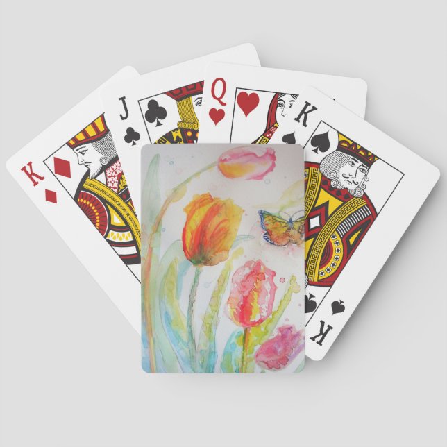 Pink Tulip & Butterfly Flower Playing Cards Set (Back)