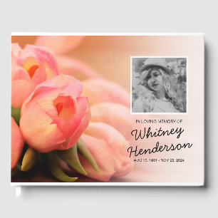 Pink Tulip Condolence   Photo Funeral Remembrance Guest Book