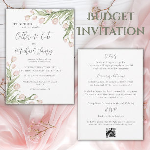 Pink Tulip Floral Elegant Budget Wedding Invitation