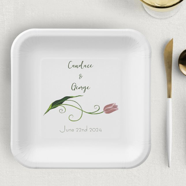 Pink Tulip Floral Paper Plate (Creator Uploaded)