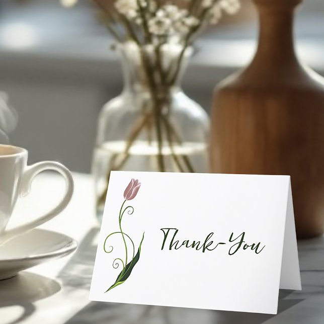 Pink Tulip Floral Thank You Card (Creator Uploaded)