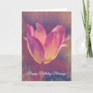 Pink Tulip Flower Art Faith Birthday Card