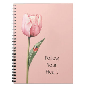 Pink Tulip Flower Ladybug Notebook