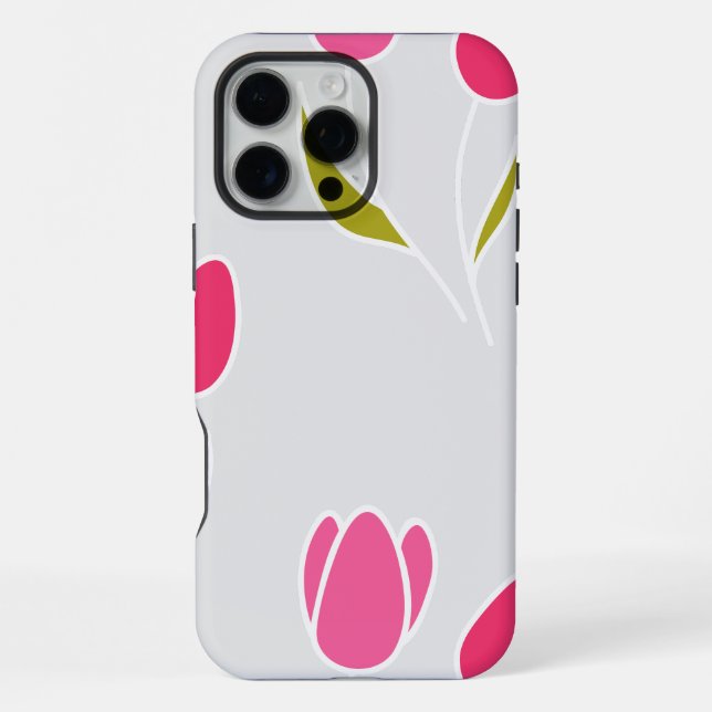 Pink Tulip Flower Seamless Pattern iPhone Case (Back)