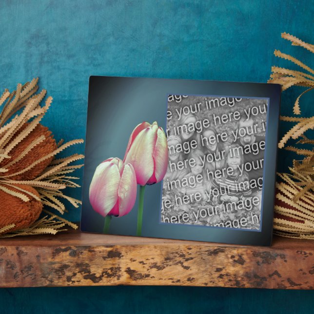 Pink Tulip Flowers Add Your Own Photo Plaque (Side)
