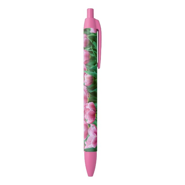 Pink Tulip Flowers Black Ink Pen (Bottom (Vertical))