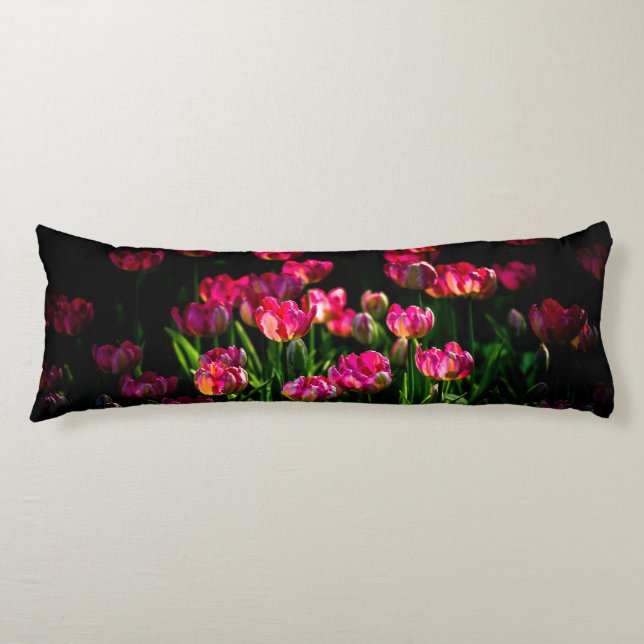 Pink tulip flowers body pillow (Front)