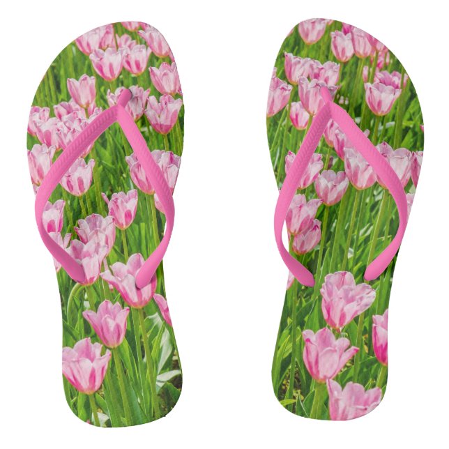 Pink tulip flowers flip flops (Footbed)