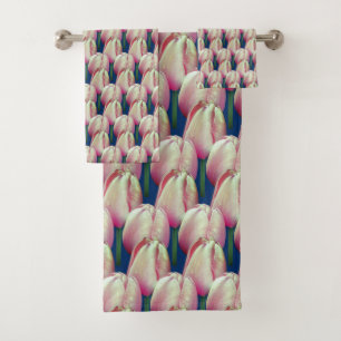 Pink Tulip Flowers Pattern Bath Towel Set