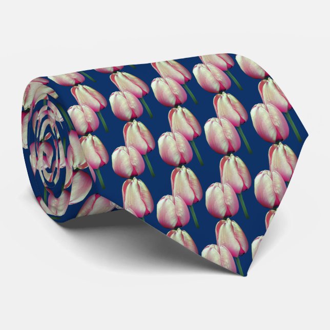 Pink Tulip Flowers Tie (Rolled)
