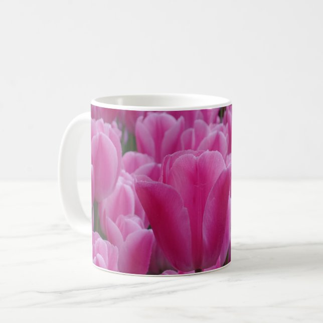 Pink Tulip Flowers White Coffee Mug (Front Left)