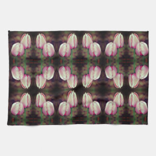 Pink Tulip Flowers With Raindrops Pattern Kitchen Towel