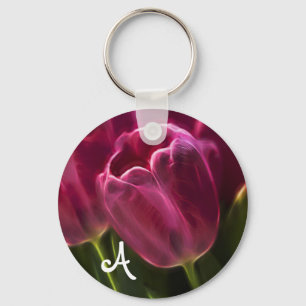 Pink Tulip Fractal with Monogram Keychain