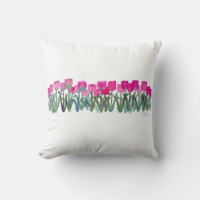 Pink Tulip Grove Throw Pillow (Front)