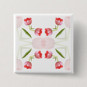 Pink Tulip Kaleidoscope Pattern 2 Inch Square Button