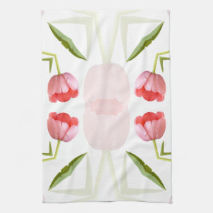 Pink Tulip Kaleidoscope Pattern Kitchen Towel