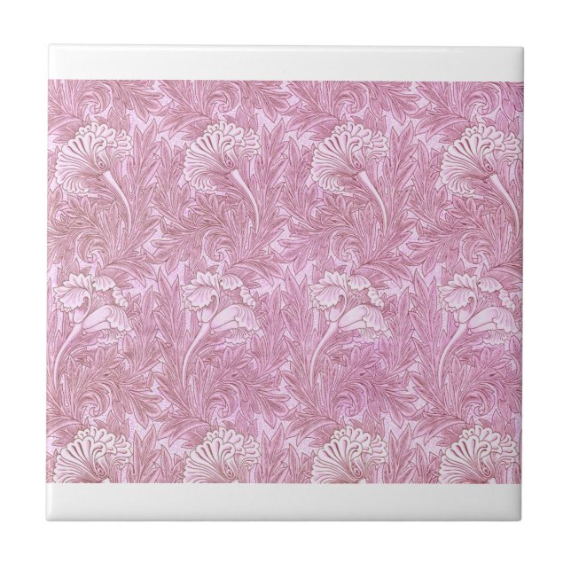 Pink Tulip Pattern By William Morris Tile (Front)