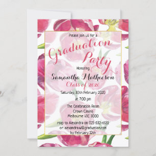Pink Tulip Pattern Floral Graduation Invitation