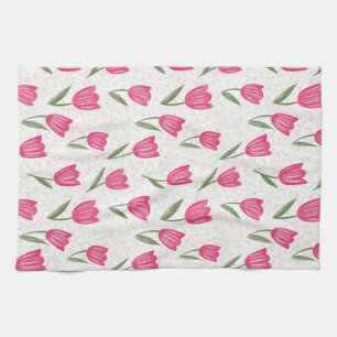 Pink tulip pattern kitchen towel