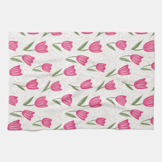Pink tulip pattern kitchen towel