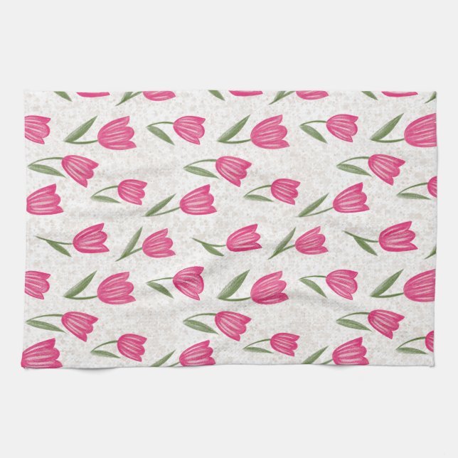 Pink tulip pattern kitchen towel (Horizontal)