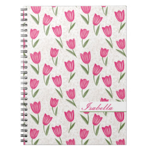 Pink tulip pattern personalized notebook