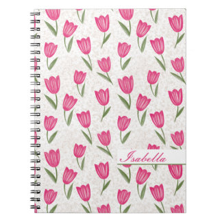 Pink tulip pattern personalized notebook