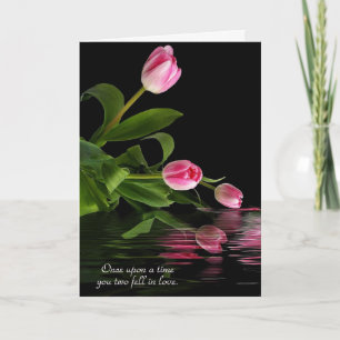 Pink Tulip reflection in water annivesary Card