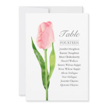 Pink Tulip Single Wedding Table Seating Chart