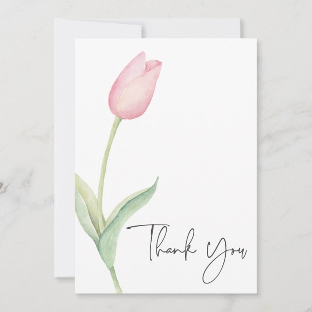 Pink Tulip Solo Bridal Shower Thank You Card (Front)
