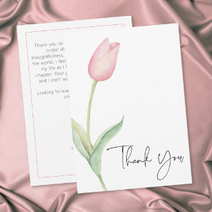 Pink Tulip Solo Bridal Shower Thank You Card