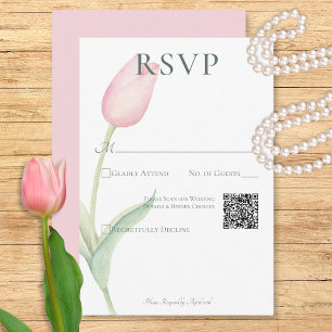 Pink Tulip Solo Wedding QR Code RSVP Card