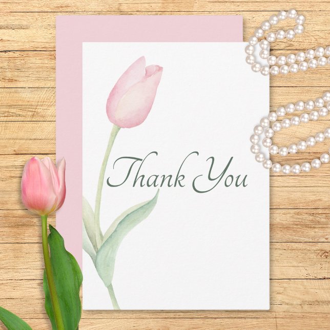 Pink Tulip Solo Wedding Thank You Card (Pink Tulip Solo Wedding Thank You Card)