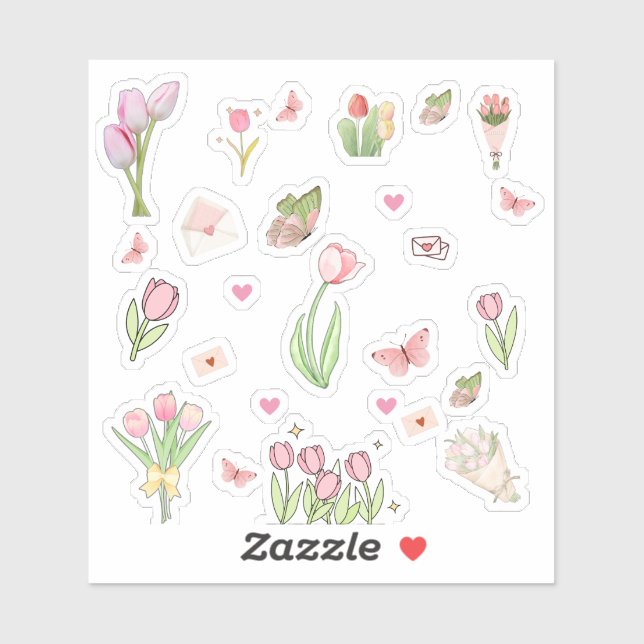 Pink Tulip Stickers (Sheet)
