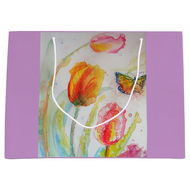 Pink Tulip Tulips Floral Aquarelle Sac cadeau (Devant)