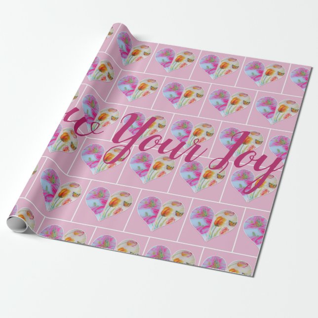 Pink Tulip Tulips floral Watercolor Wrapping Paper (Unrolled)