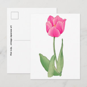 Pink tulip , vintage Japanese art Postcard
