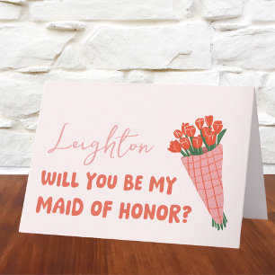 Pink Tulip Will You Be My Maid of Honour Proposal Card