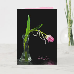pink tulip with pearls in vase thinking of you card
