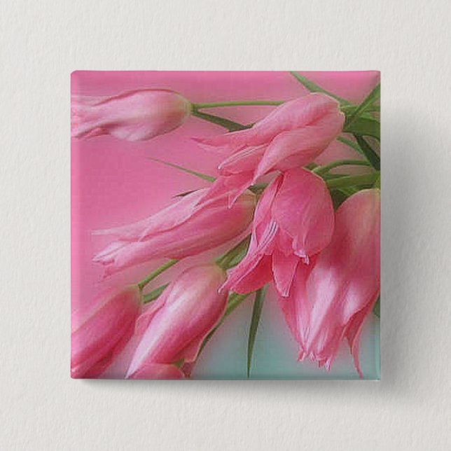 Pink Tulips 2 Inch Square Button (Front)