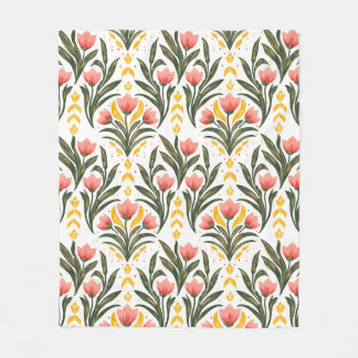 Pink Tulips and Greenery Fleece Blanket