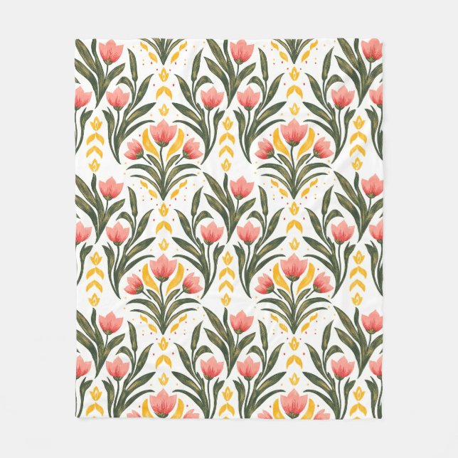 Pink Tulips and Greenery Fleece Blanket (Front)
