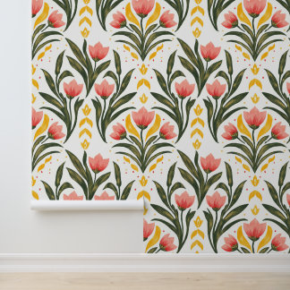 Pink Tulips and Greenery Wallpaper